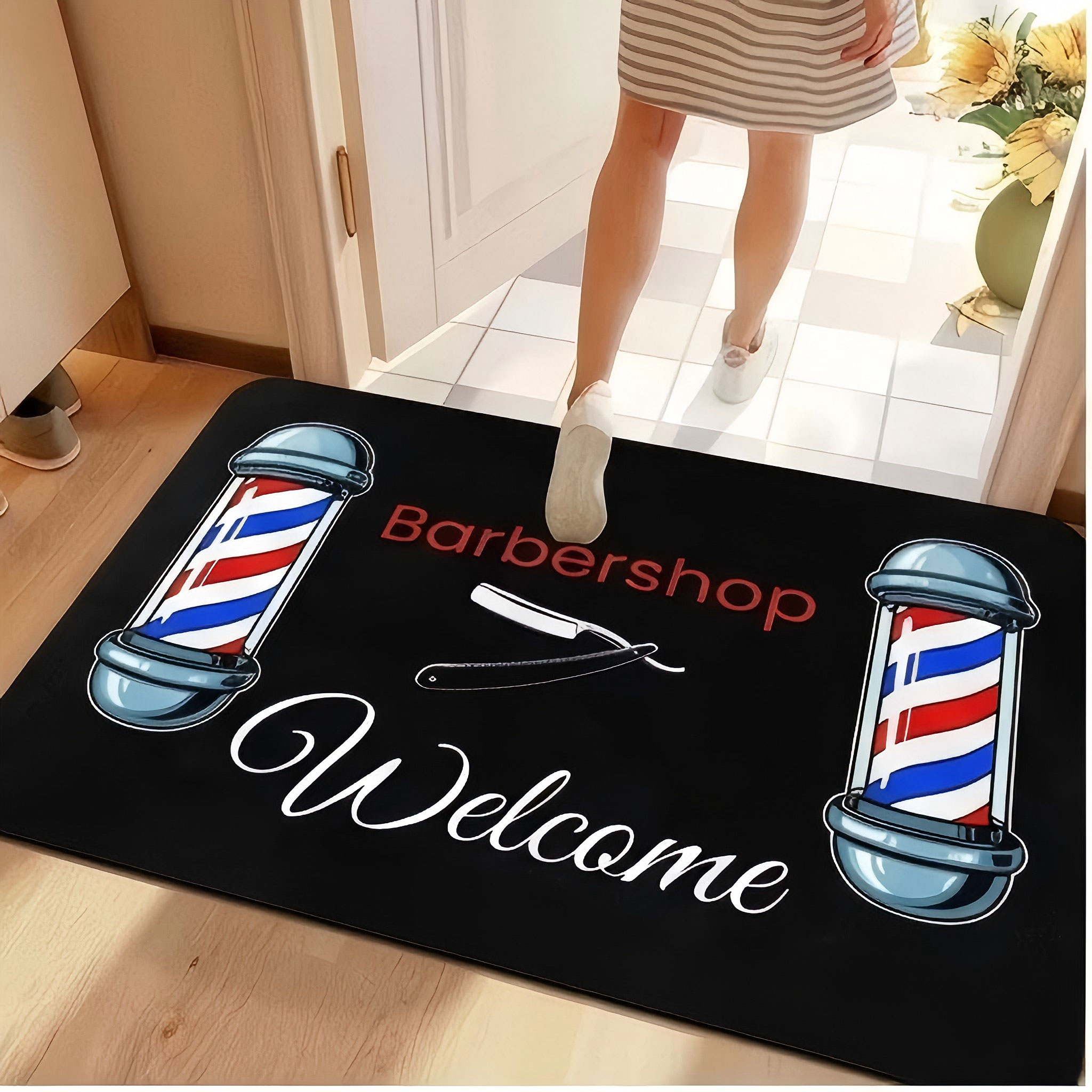 Commercial Printing And Graphics - Berber dükkanı direği karşılama grafikli paspas